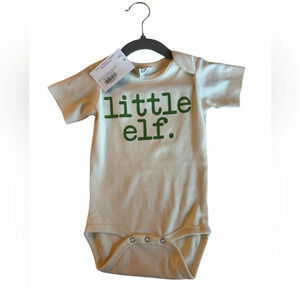 NWT Little Elf Ivory Onesie Size 6-12 months Green Letters Soft